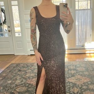 Bebe Brown Sequin Tank Gown